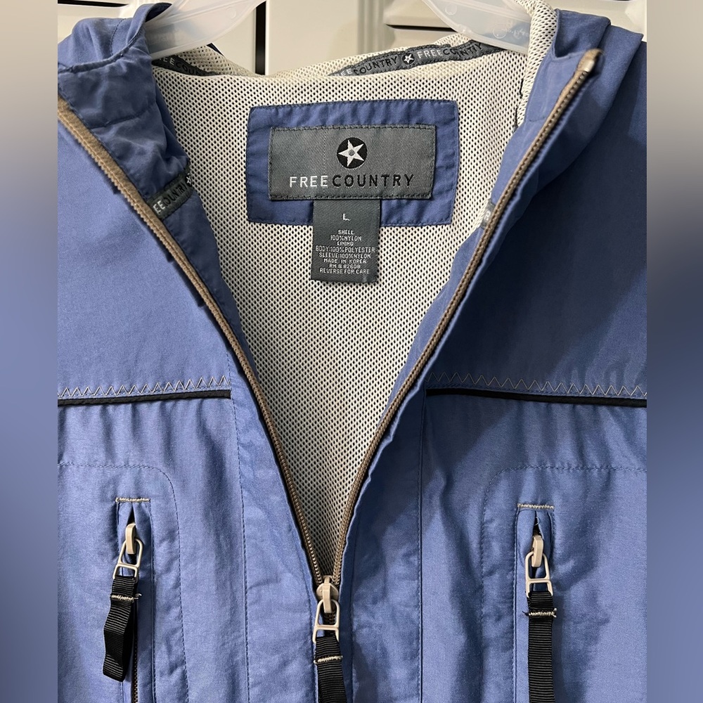 Free Country Blue Lightweight Softshell Zipper up rain Coat Mens Sz Large